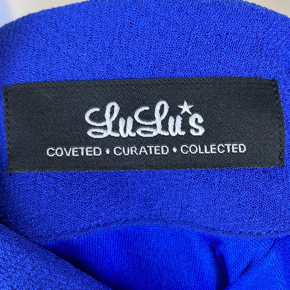 Lulu's Blue Fit and Flare Sleeveless Dress with Open Back - Size Medium - Picture 15 of 17